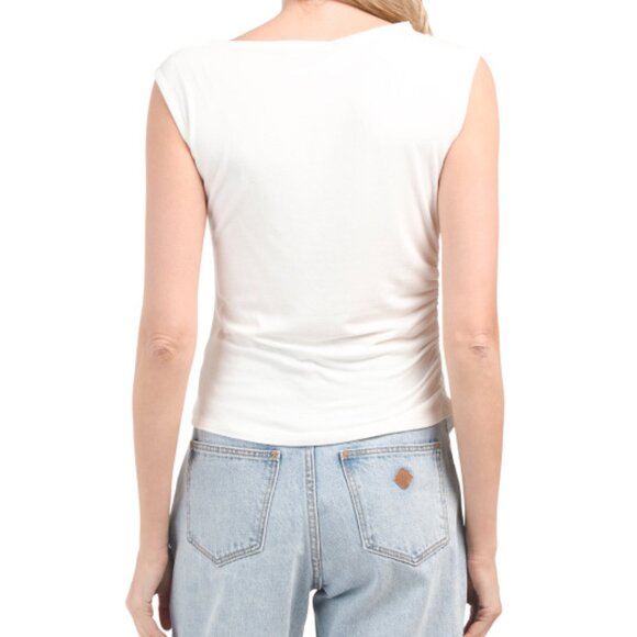 NWT! KIM & CAMI Sleeveless Boat Neck Ruched Top - Picture 2 of 2